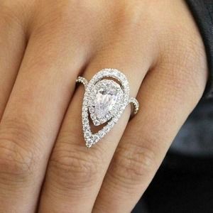 Diamond Ring s925 Silver Sz 6 Teardrop Shaped CZ Diamonds NIB